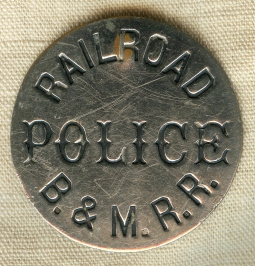 Unusual Variation Ca 1900s-1910s Boston & Maine Railroad (B&M RR) Police Badge Numbered on Back
